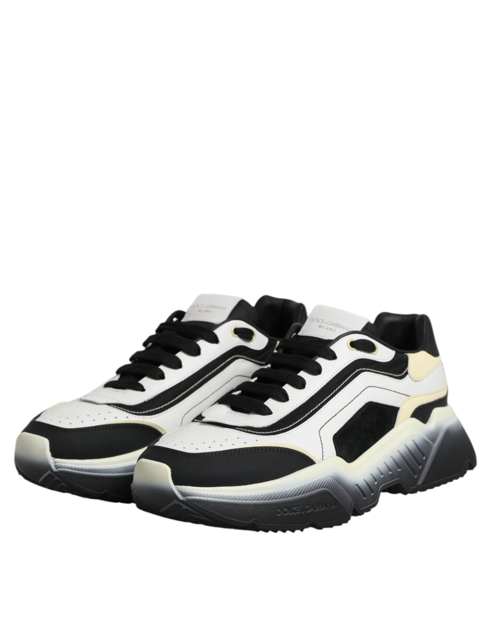 Dolce & Gabbana Daymaster Two-Tone Calf Leather Sneakers in White and Black