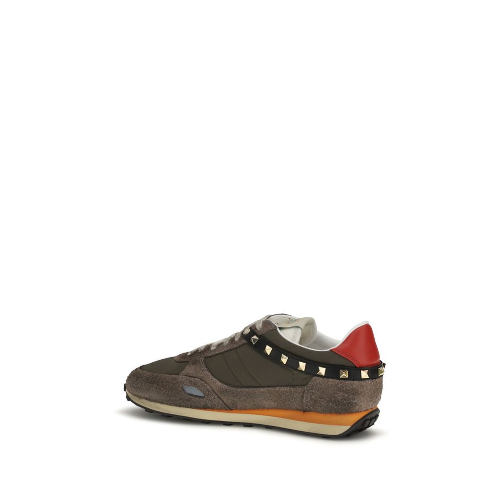Valentino Garavani Leather and Nylon Low-Top Sneakers in Brown