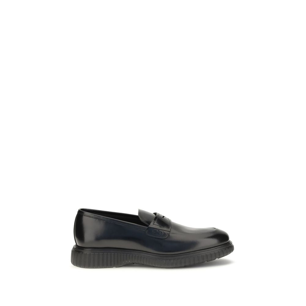 Ferragamo Brushed Calf Leather Slip-On Loafers in Black
