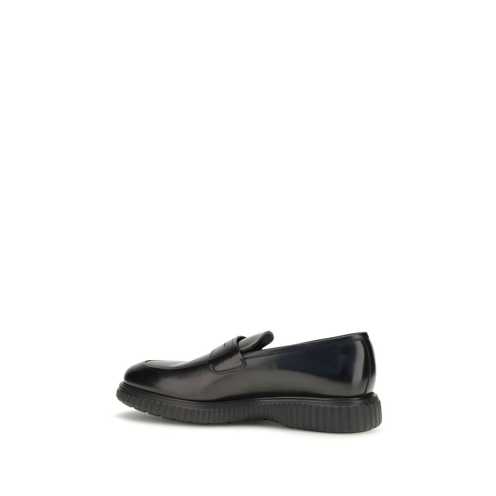 Ferragamo Brushed Calf Leather Slip-On Loafers in Black