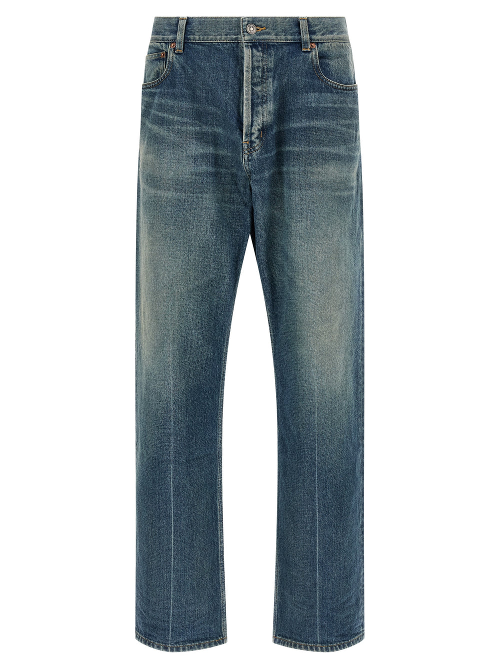 Blue Cotton Tapered Jeans