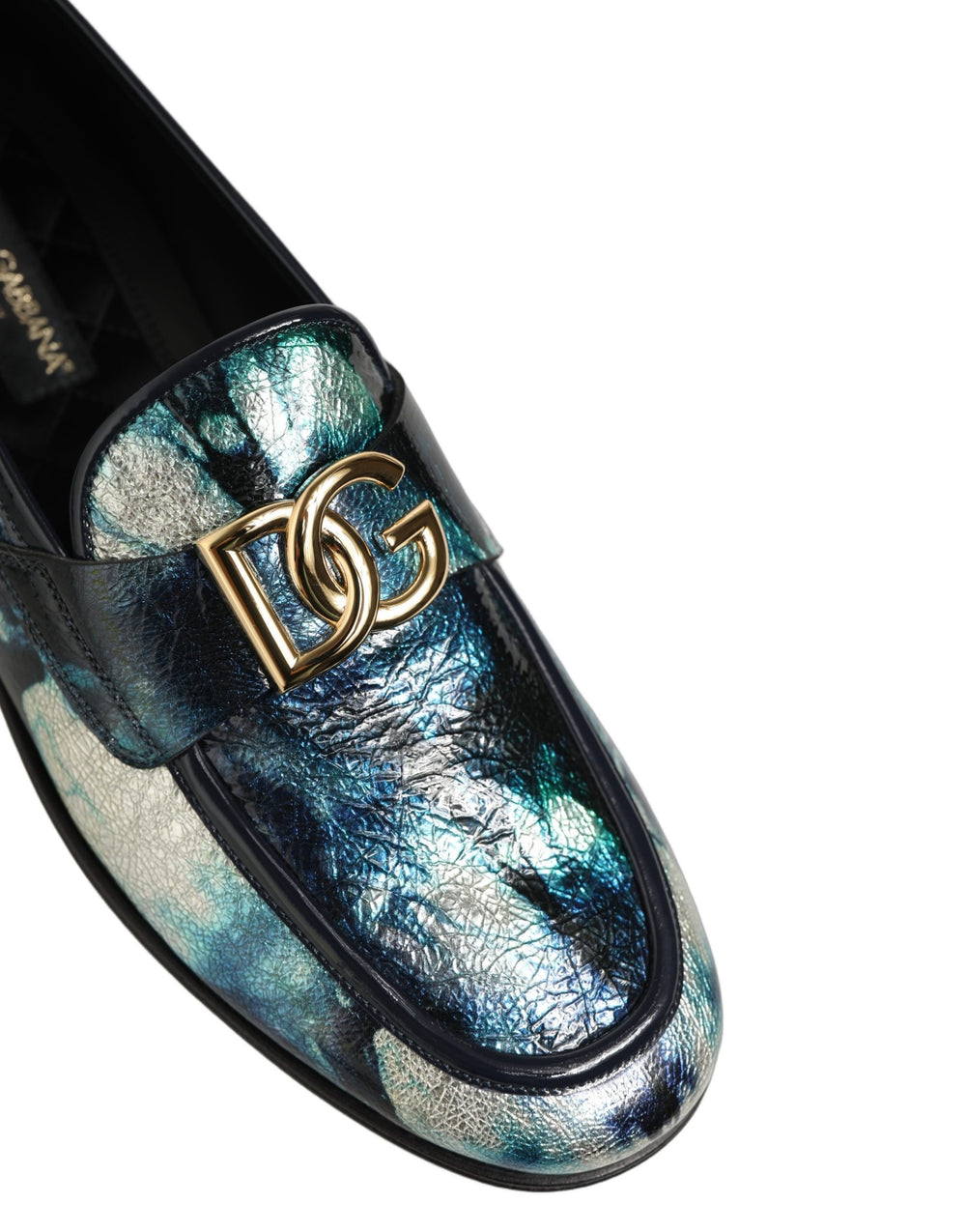 Dolce & Gabbana Loafers από Δέρμα Μοσχαριού σε Μεταλλικό Μπλε και Ασημί