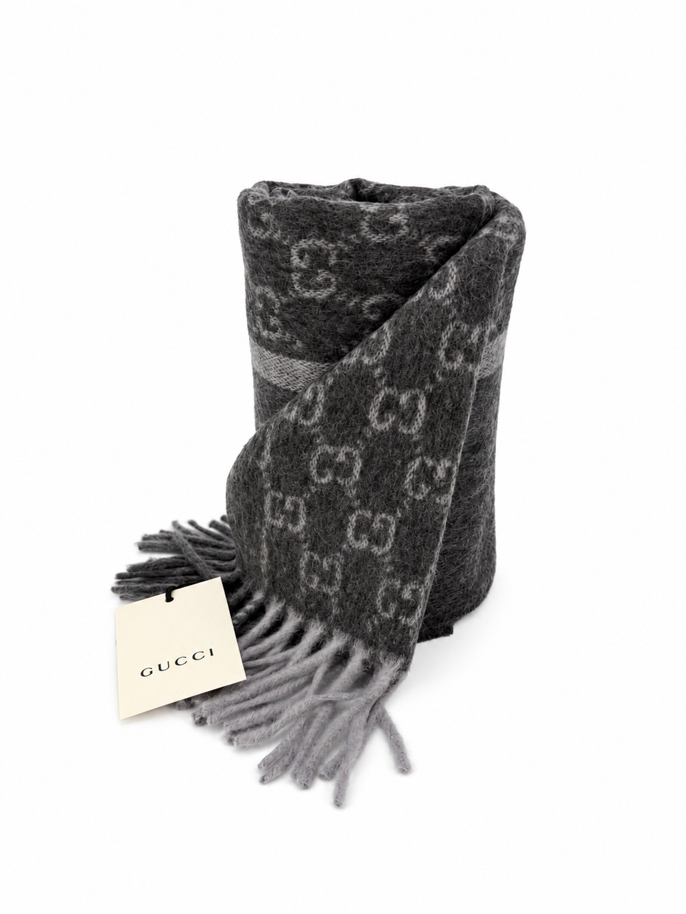 Gucci Cashmere & Wool Scarf in Charcoal Grey