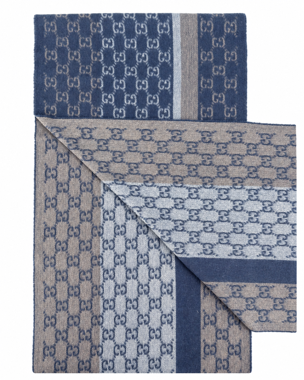 Gucci Κασκόλ από Κασμίρι και Μαλλί σε Μπλε με Μπεζ και Κρεμ Κρόσσια