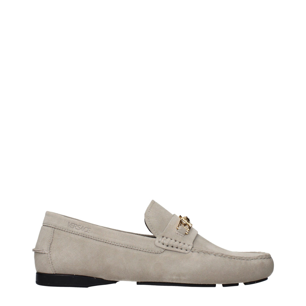 Versace Suede Slip-On Loafers in Grey