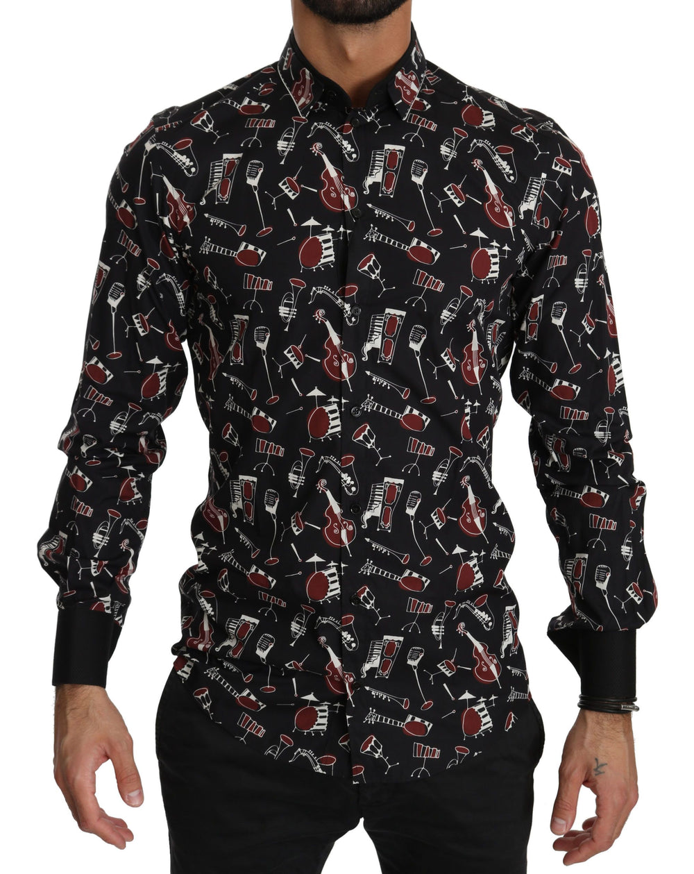 Dolce & Gabbana Musical Instrument Print Slim Fit Shirt in Black