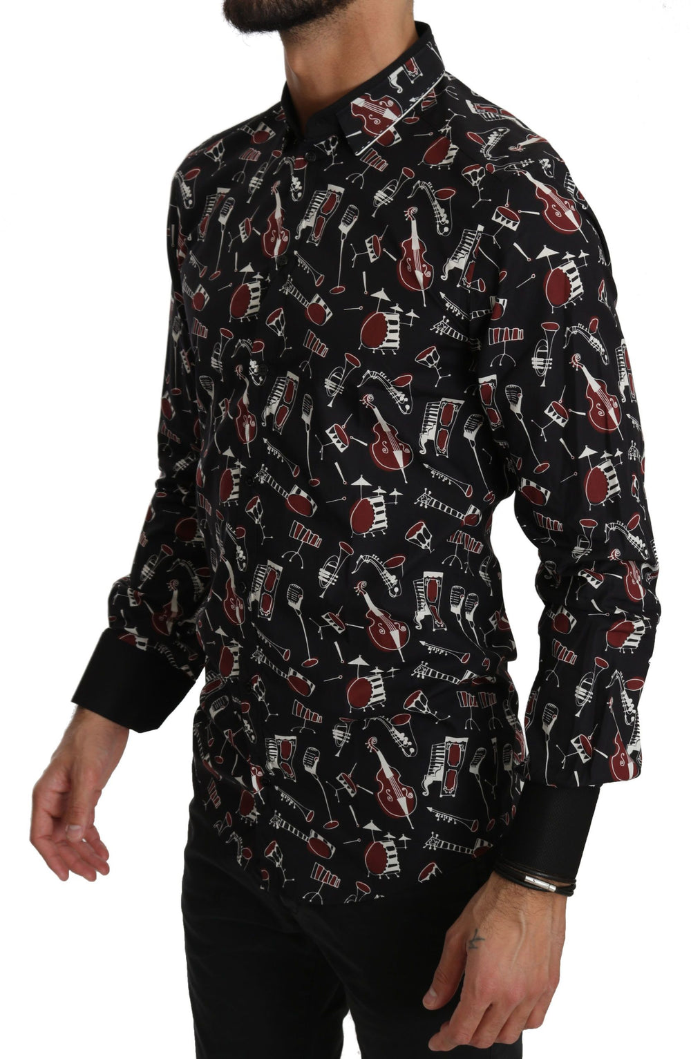 Dolce & Gabbana Musical Instrument Print Slim Fit Shirt in Black