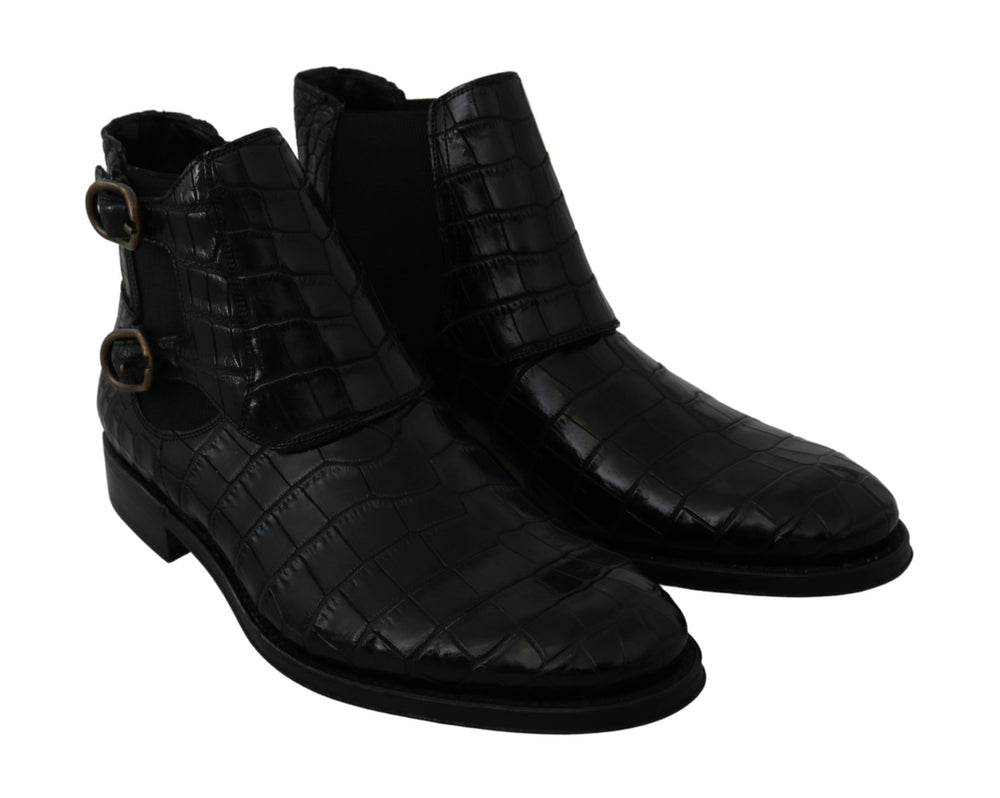 Dolce & Gabbana Crocodile Leather Derby Boots in Black