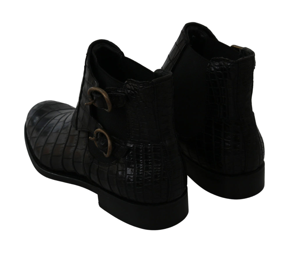 Dolce & Gabbana Crocodile Leather Derby Boots in Black