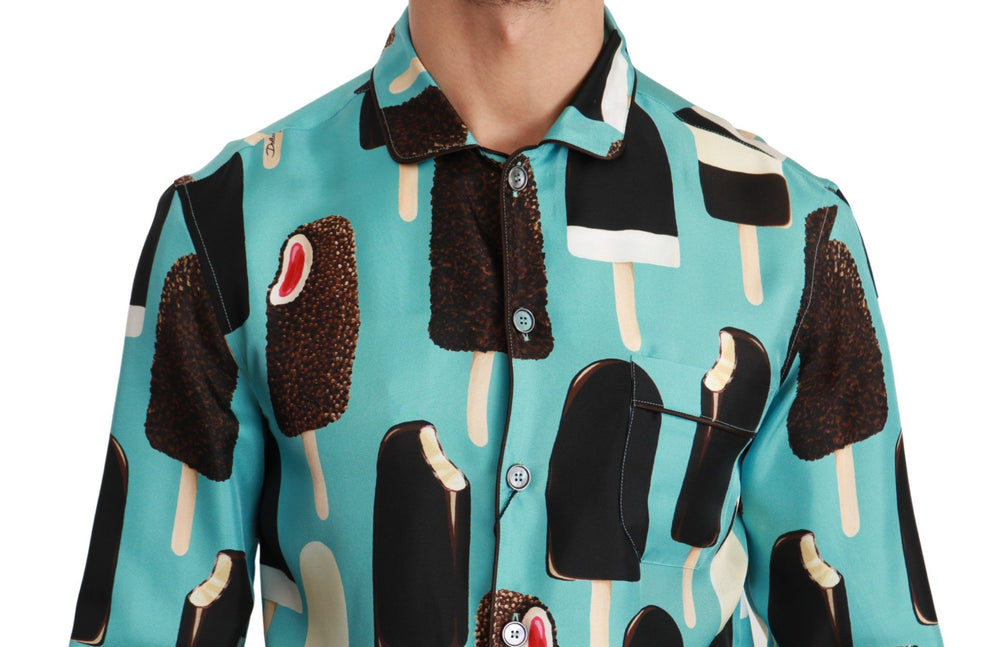 Dolce & Gabbana Silk Ice Cream Print Shirt in Blue