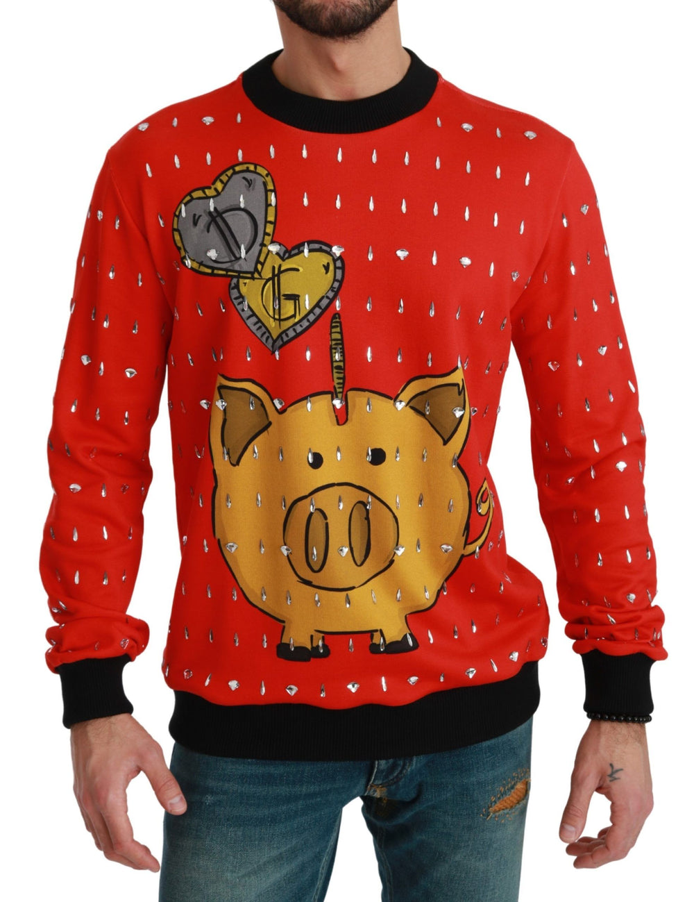 Red Crystal Pig of the Year Sweater mens luxury fashion - Mens Edit
