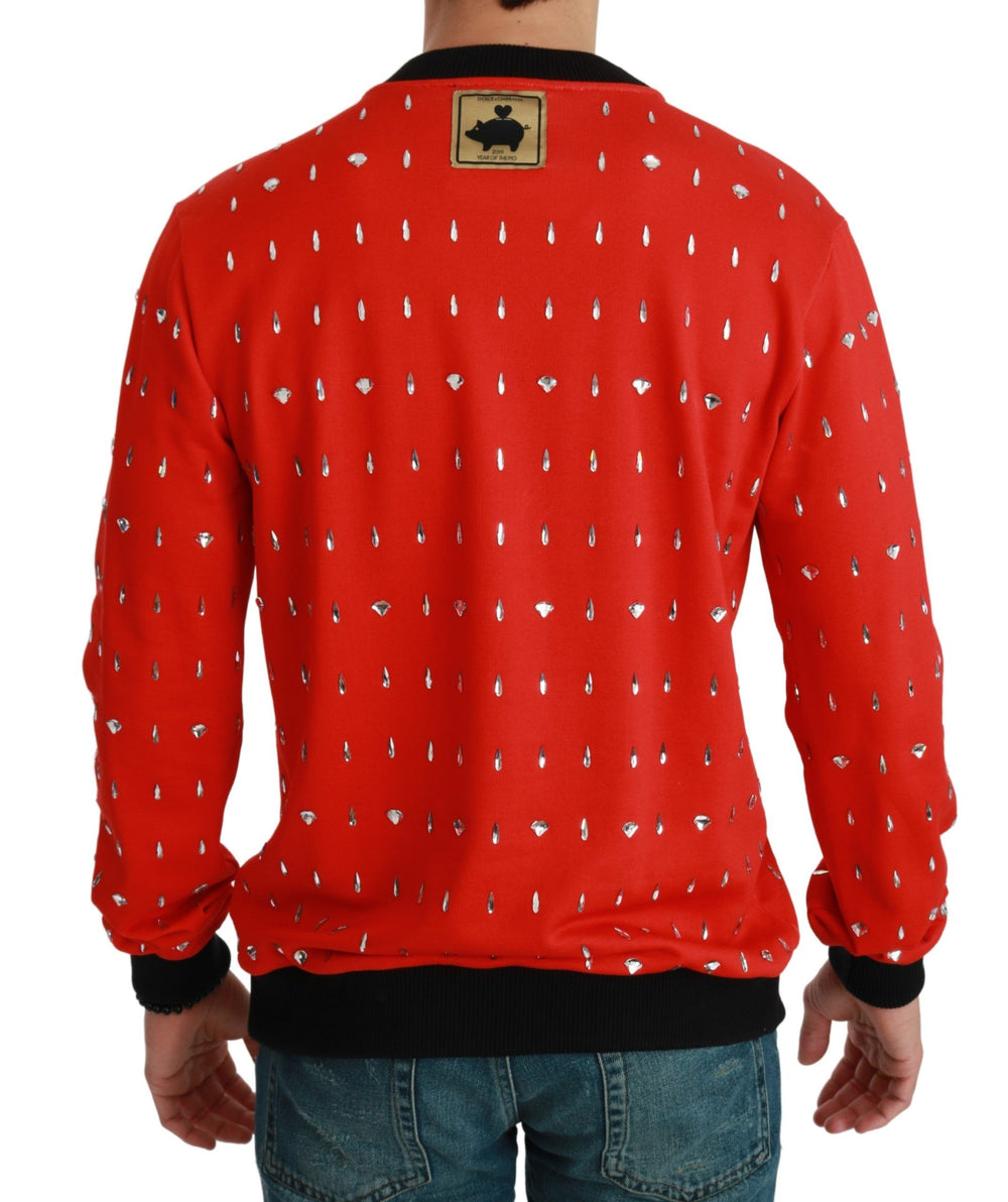 Dolce & Gabbana 100% Cotton Crystal Year of the Pig Sweater in Red
