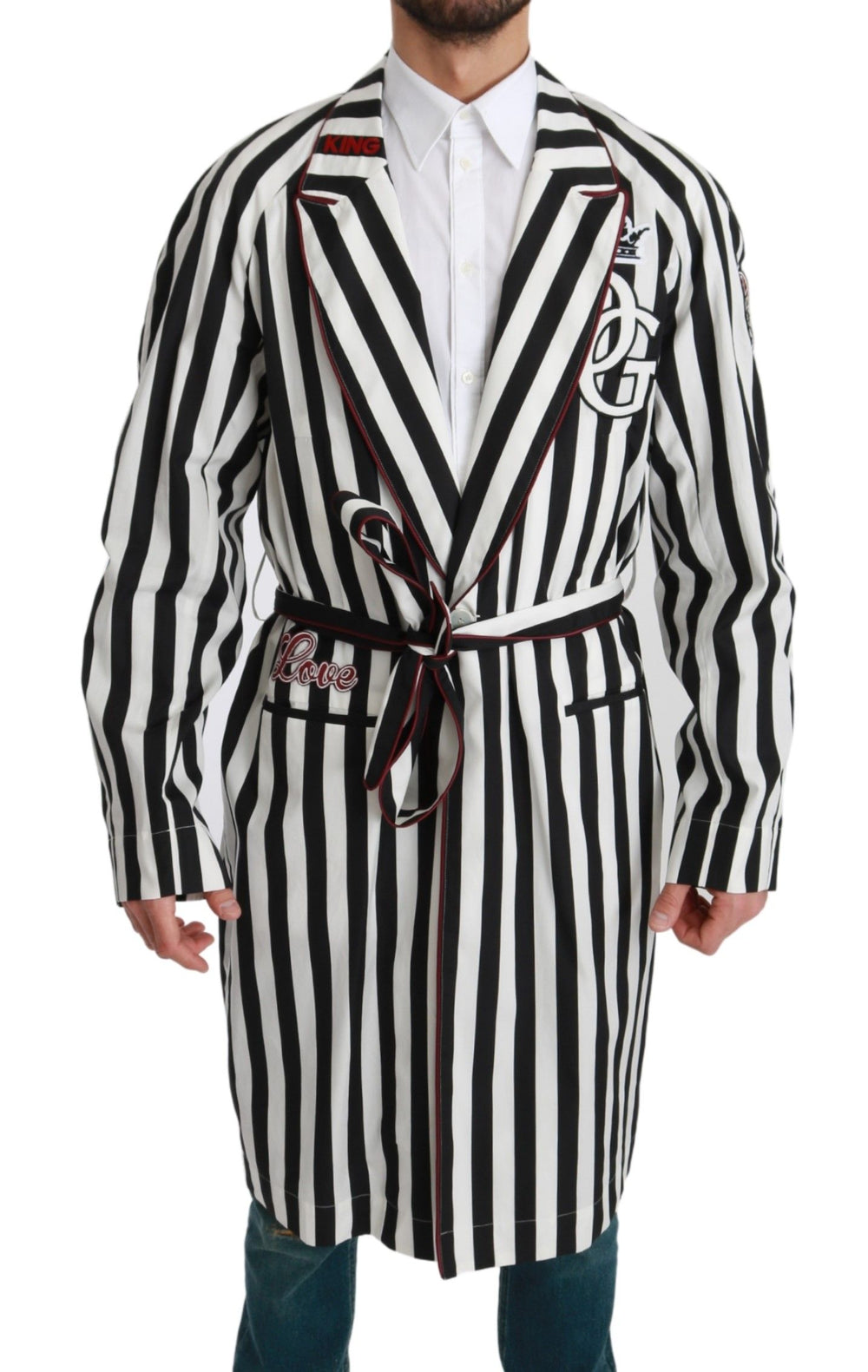 Black Coat Nightgown White Cotton Robe mens luxury fashion - Mens Edit