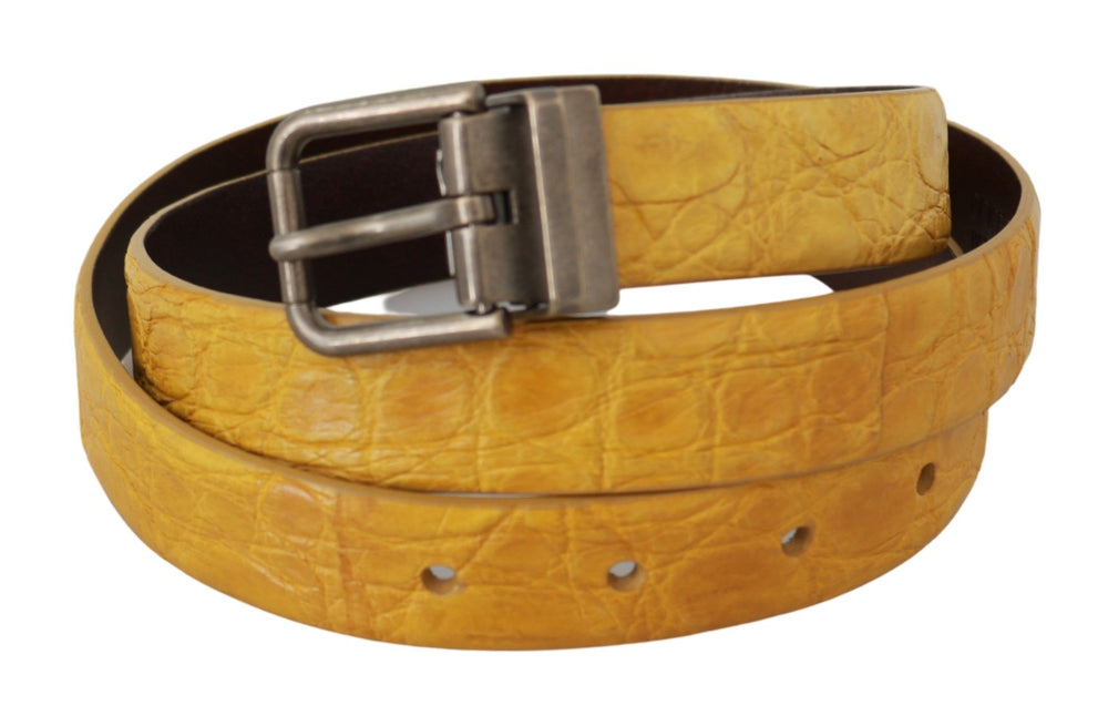 Yellow Exotic Skin Leather Grey Buckle Belt mens luxury fashion - Mens Edit