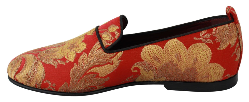 Dolce & Gabbana Brocade Slip-On Loafers in Red and Gold