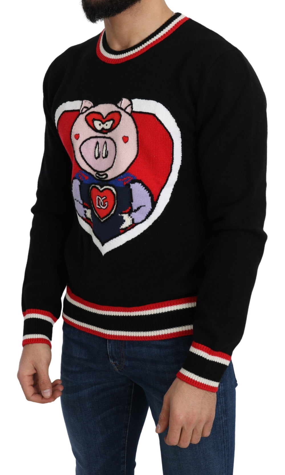 Black Cashmere Pig of the Year Pullover Sweater mens luxury fashion - Mens Edit