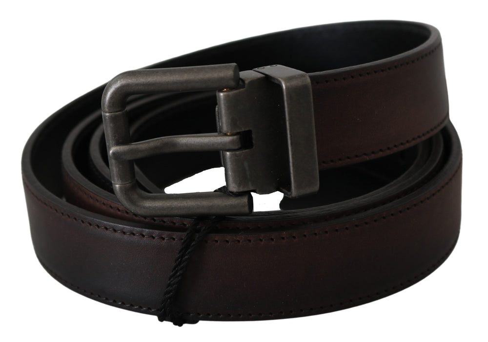 Solid Brown Leather Gray Buckle Belt mens luxury fashion - Mens Edit