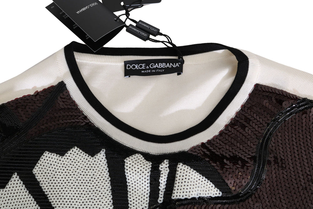 Dolce & Gabbana Silk Jazz Sequined Guitar Pullover in White