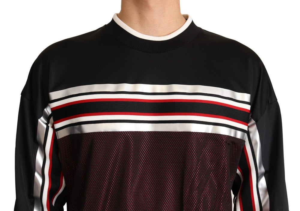 Dolce & Gabbana Mesh Sport Pullover Crewneck Sweater in Black and Red