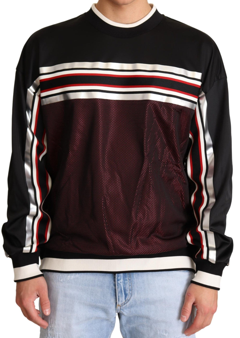 Dolce & Gabbana Mesh Sport Pullover Crewneck Sweater in Black and Red