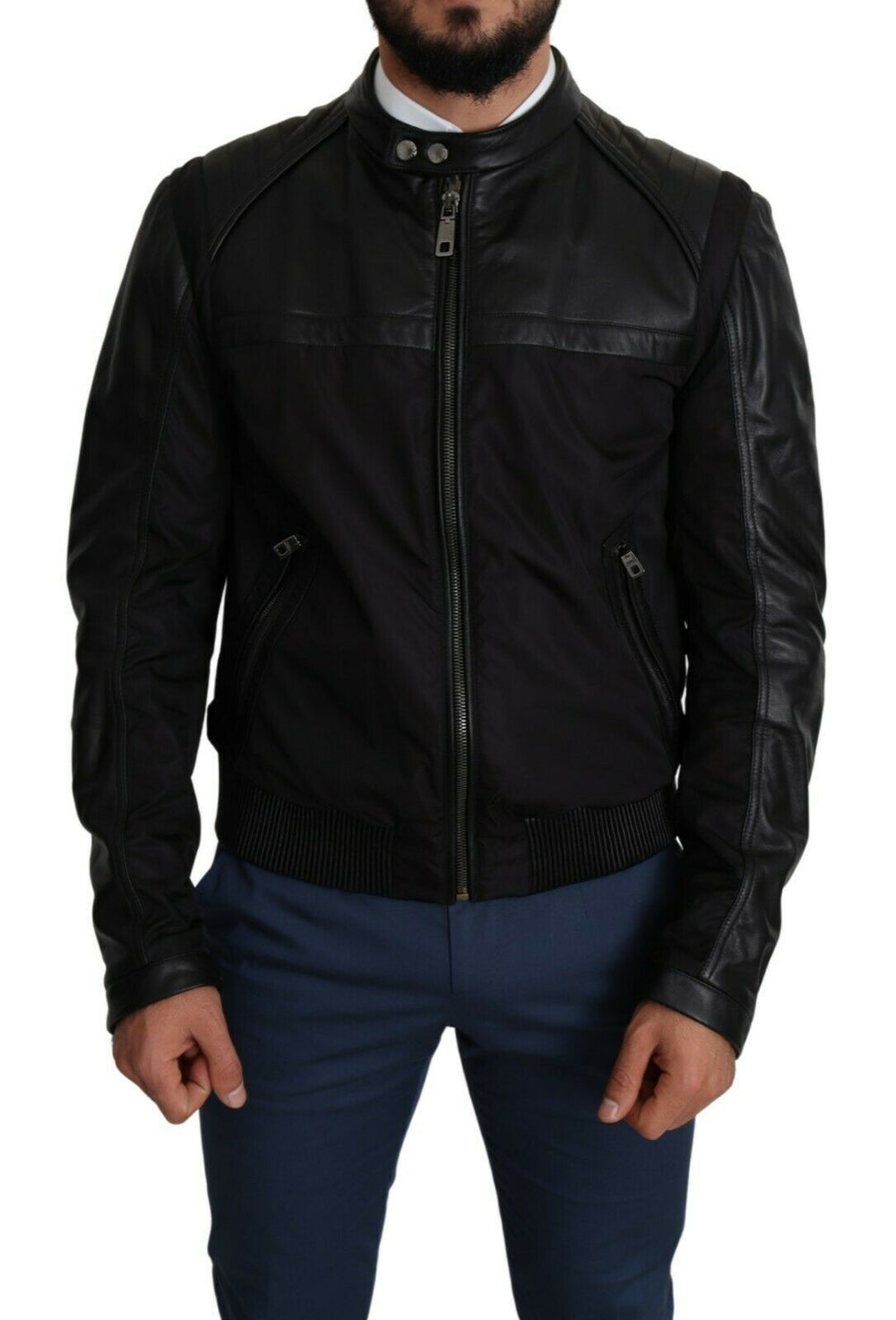 Black Nylon Full Zip Men Bomber Coat Jacket mens luxury fashion - Mens Edit