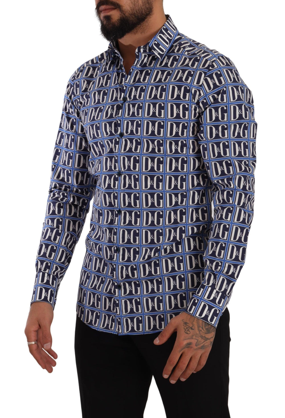 Blue Logo Mania Slim Fit Cotton Shirt mens luxury fashion - Mens Edit