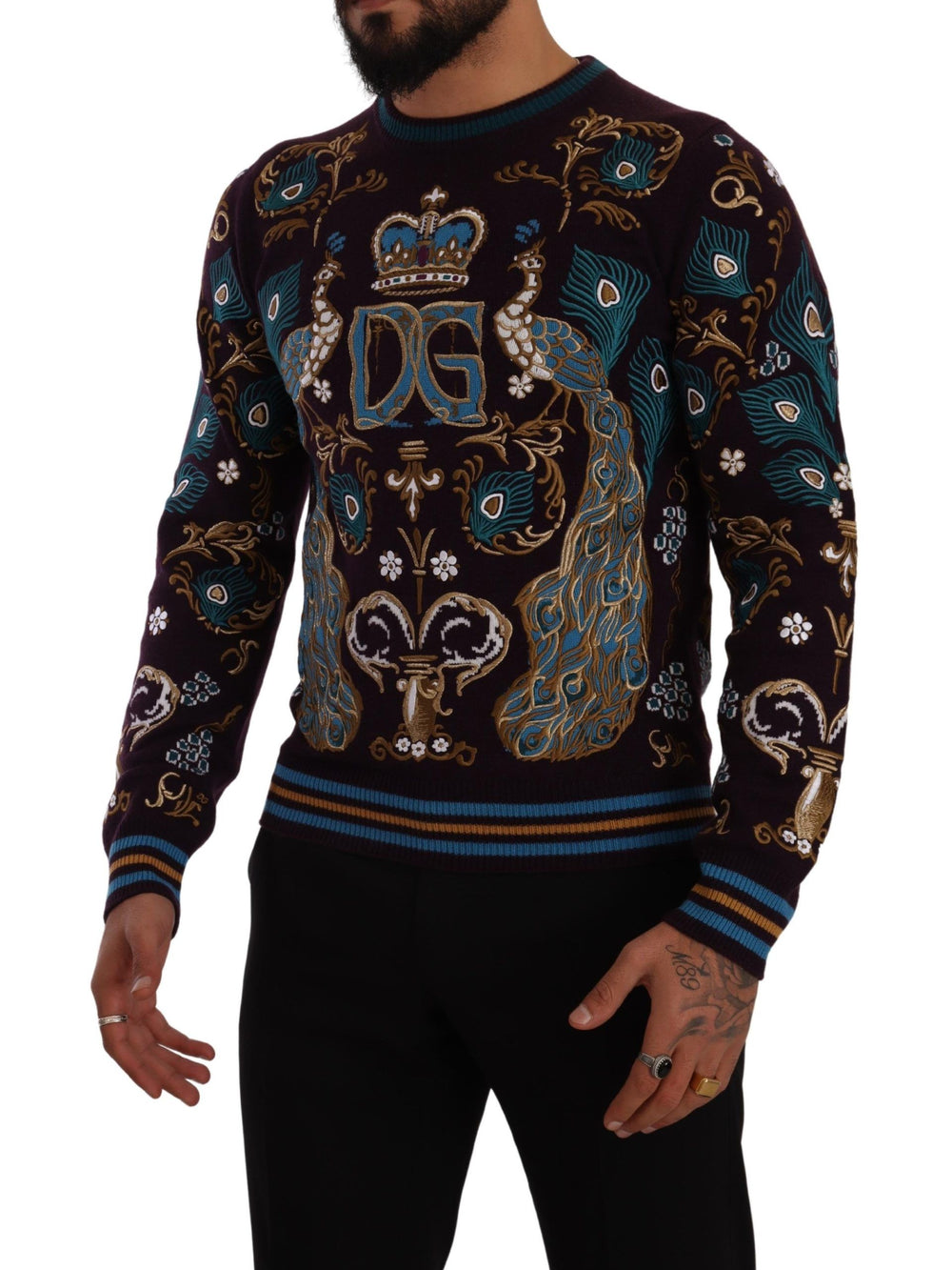 Dolce & Gabbana 100% Cashmere Crown Embroidered Sweater in Bordeaux