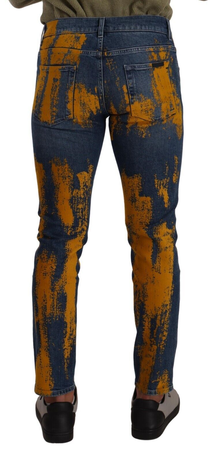 Blue Yellow Dye Cotton Skinny Men Denim Jeans mens luxury fashion - Mens Edit