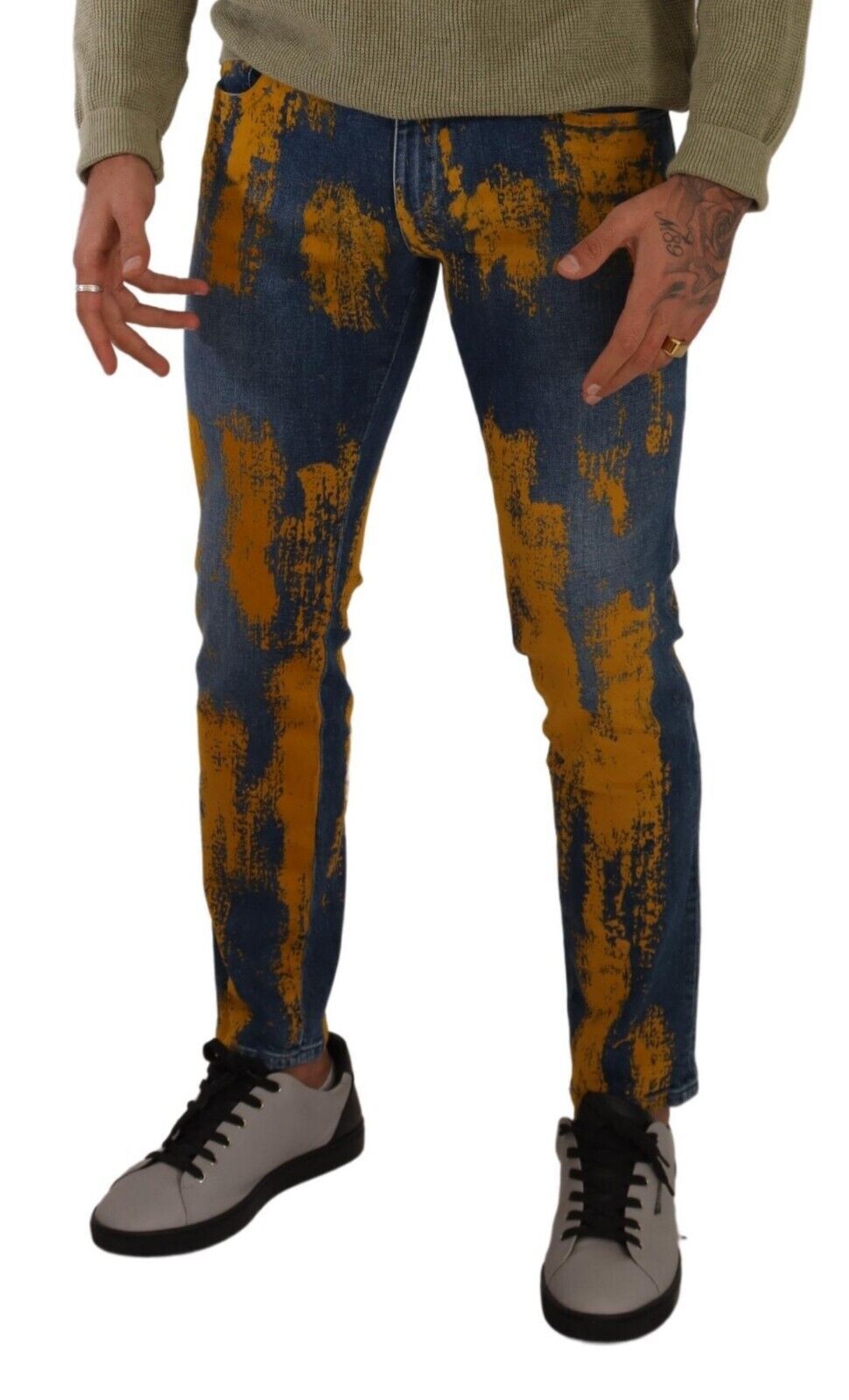Dolce & Gabbana Cotton Skinny Jeans in Blue with Yellow Dye