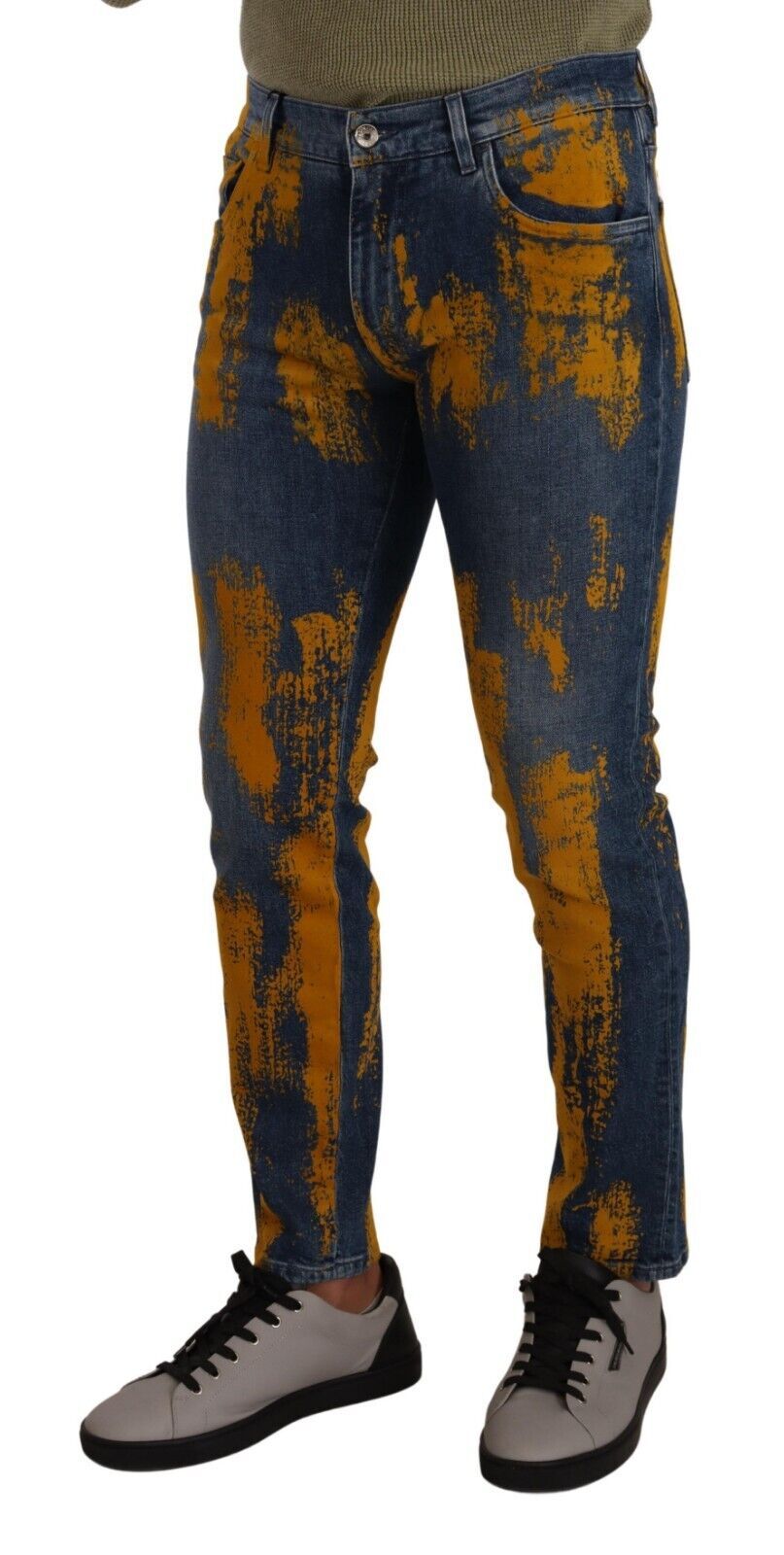 Dolce & Gabbana Cotton Skinny Jeans in Blue with Yellow Dye