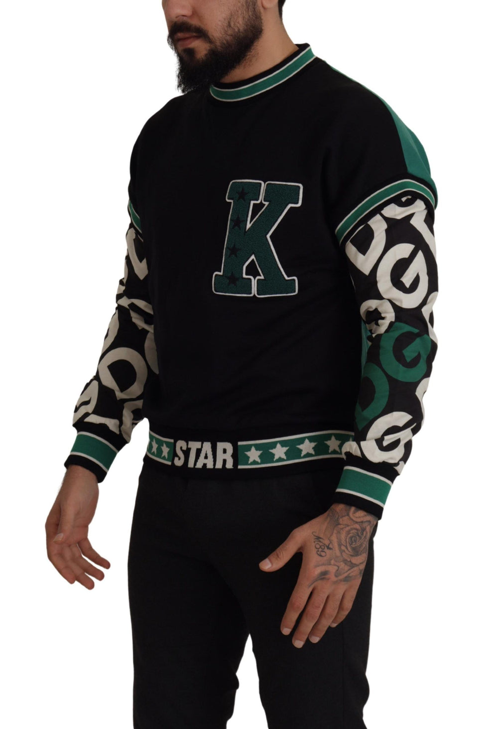 Black Green Cotton KING Star Crewneck Pullover Sweater mens luxury fashion - Mens Edit