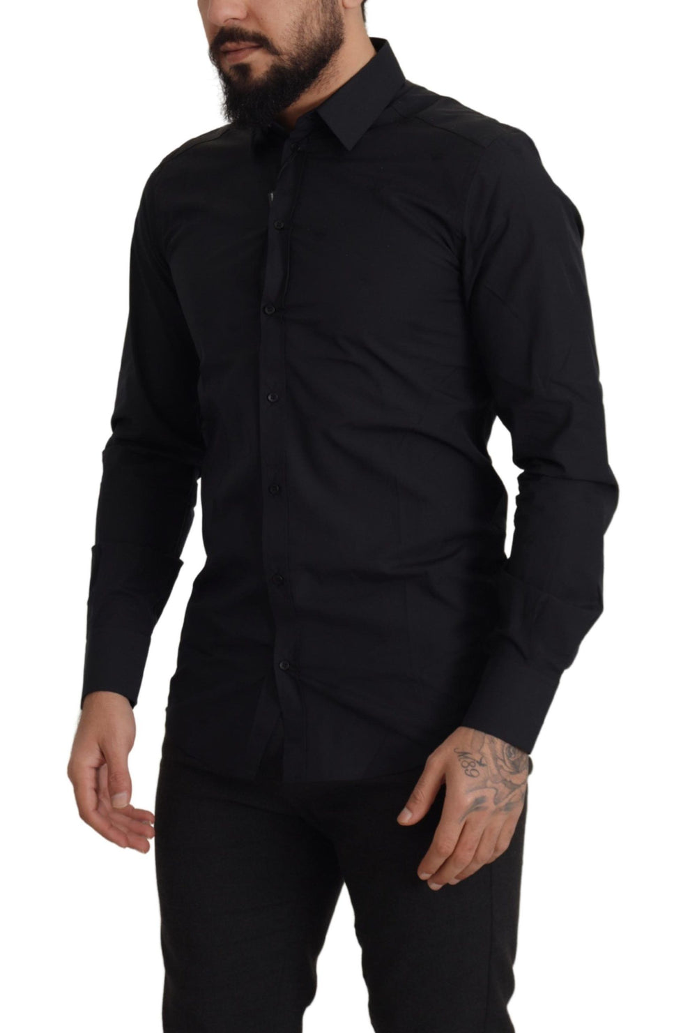 Black Cotton GOLD Slim Fit Dress Shirt mens luxury fashion - Mens Edit