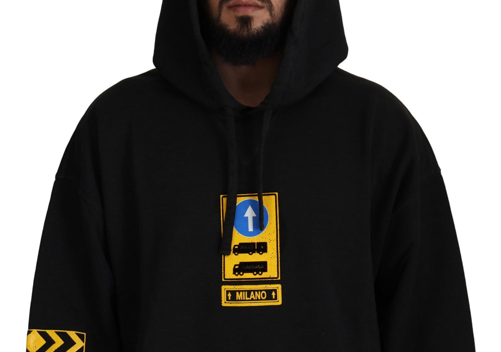 Black Cotton Hooded DG Shield Pullover Sweater mens luxury fashion - Mens Edit