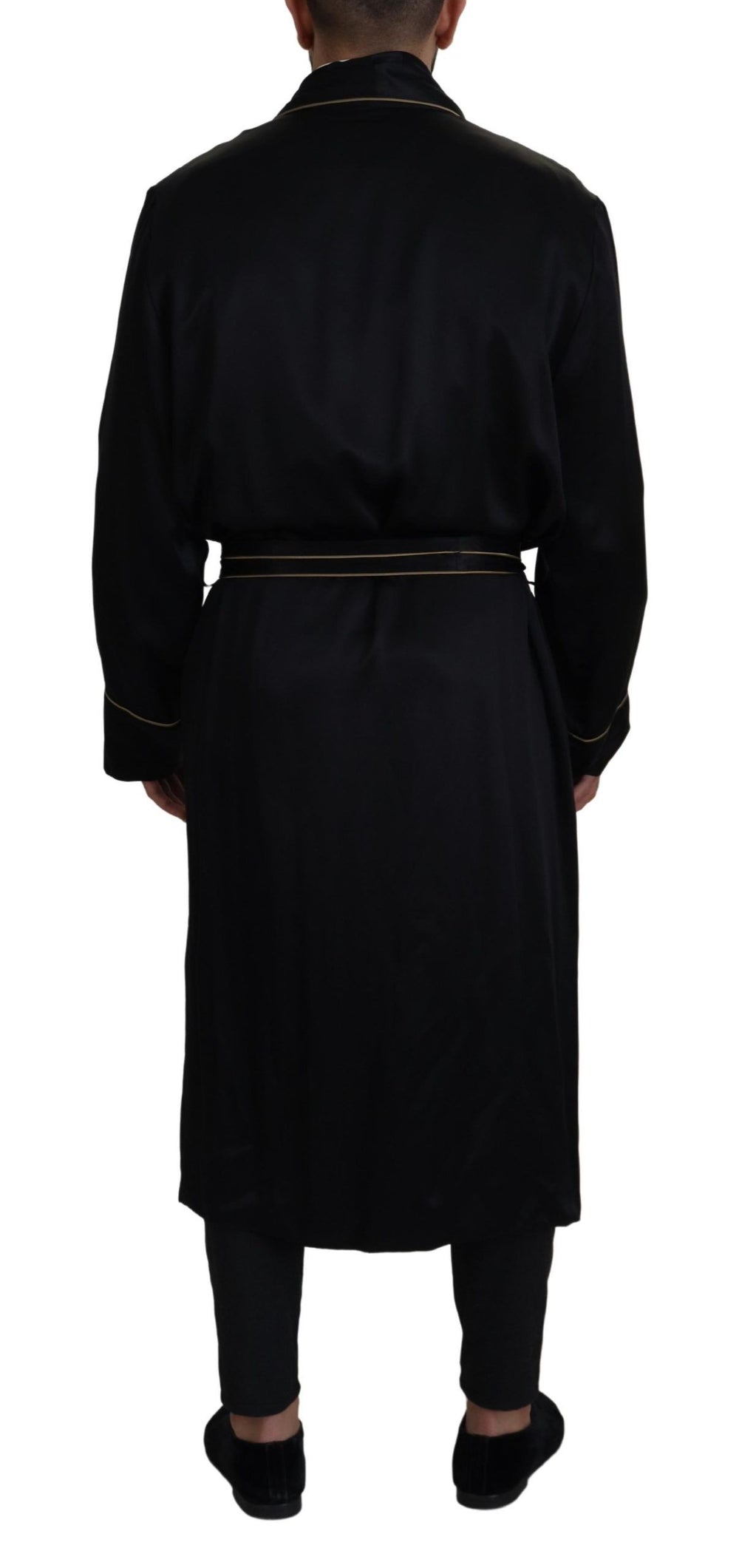 Black 100% Silk Robe Coat Wrap Jacket mens luxury fashion - Mens Edit