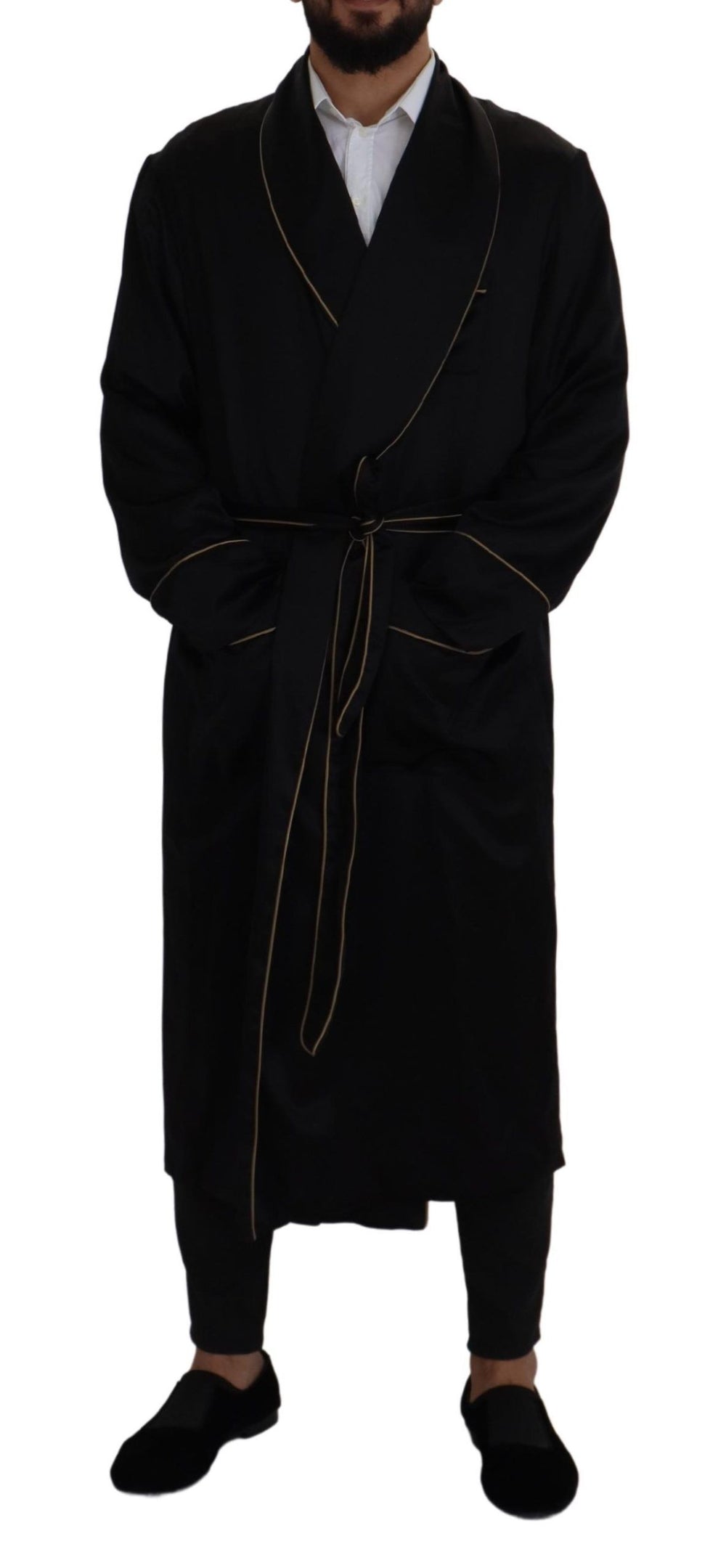 Dolce & Gabbana 100% Silk Robe Coat in Black