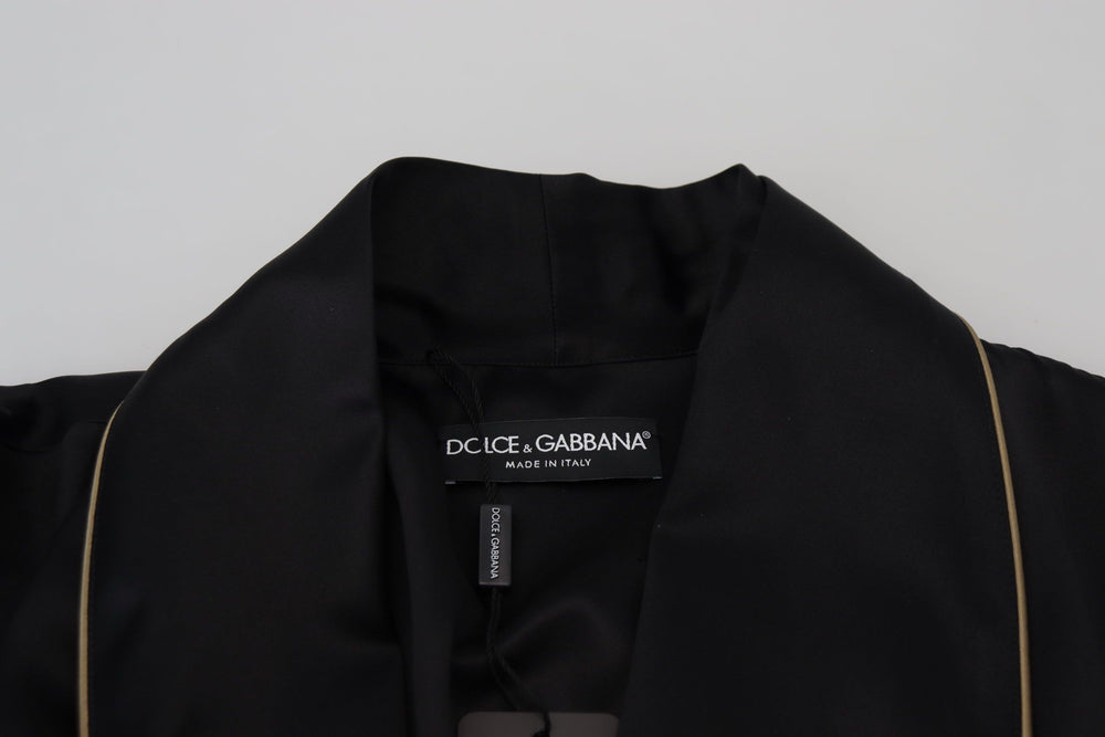 Dolce & Gabbana 100% Silk Robe Coat in Black