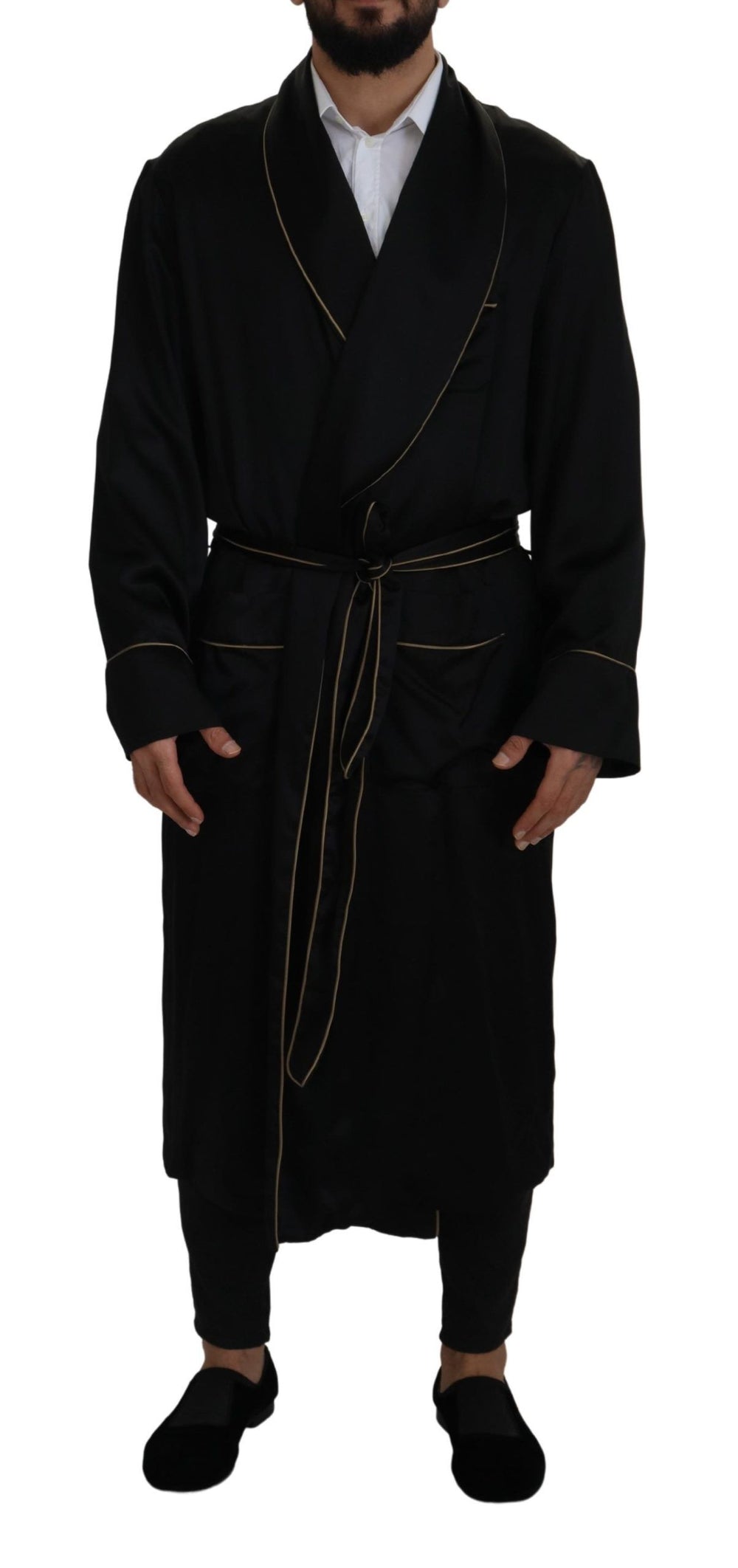 Dolce & Gabbana 100% Silk Robe Coat in Black