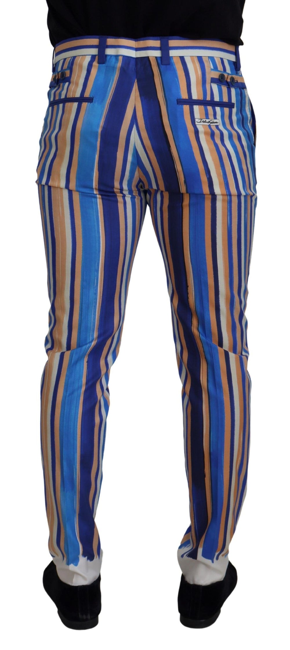 Blue Striped Silk Cotton Slim Trousers Pants mens luxury fashion - Mens Edit