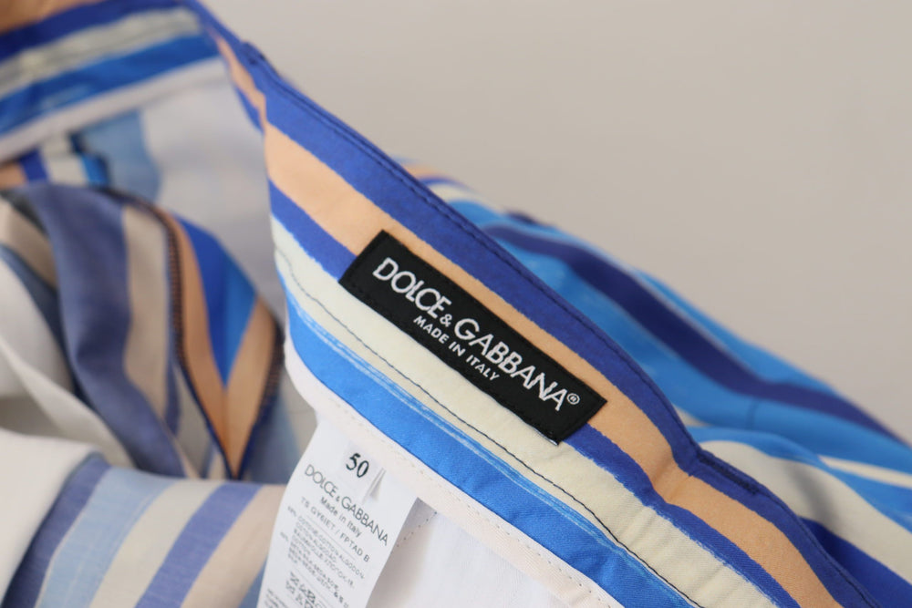 Dolce & Gabbana Striped Silk-Cotton Slim Trousers in Blue