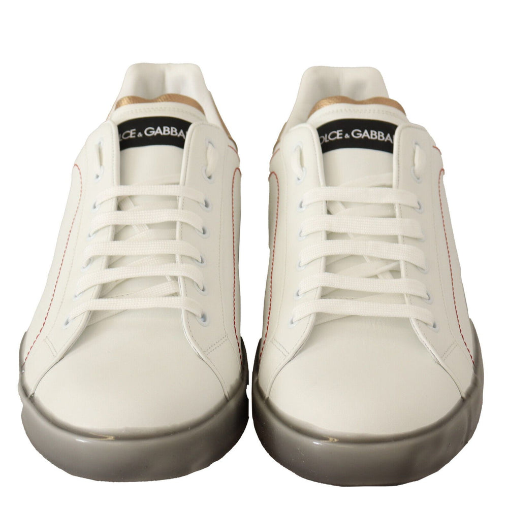 Dolce & Gabbana Leather Low-Top Sneakers in White and Gold