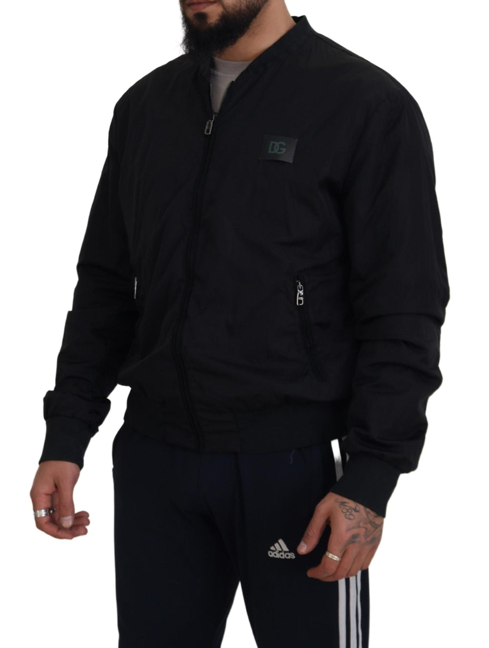 Black Nylon Logo Bomber Zipper Jacket mens luxury fashion - Mens Edit