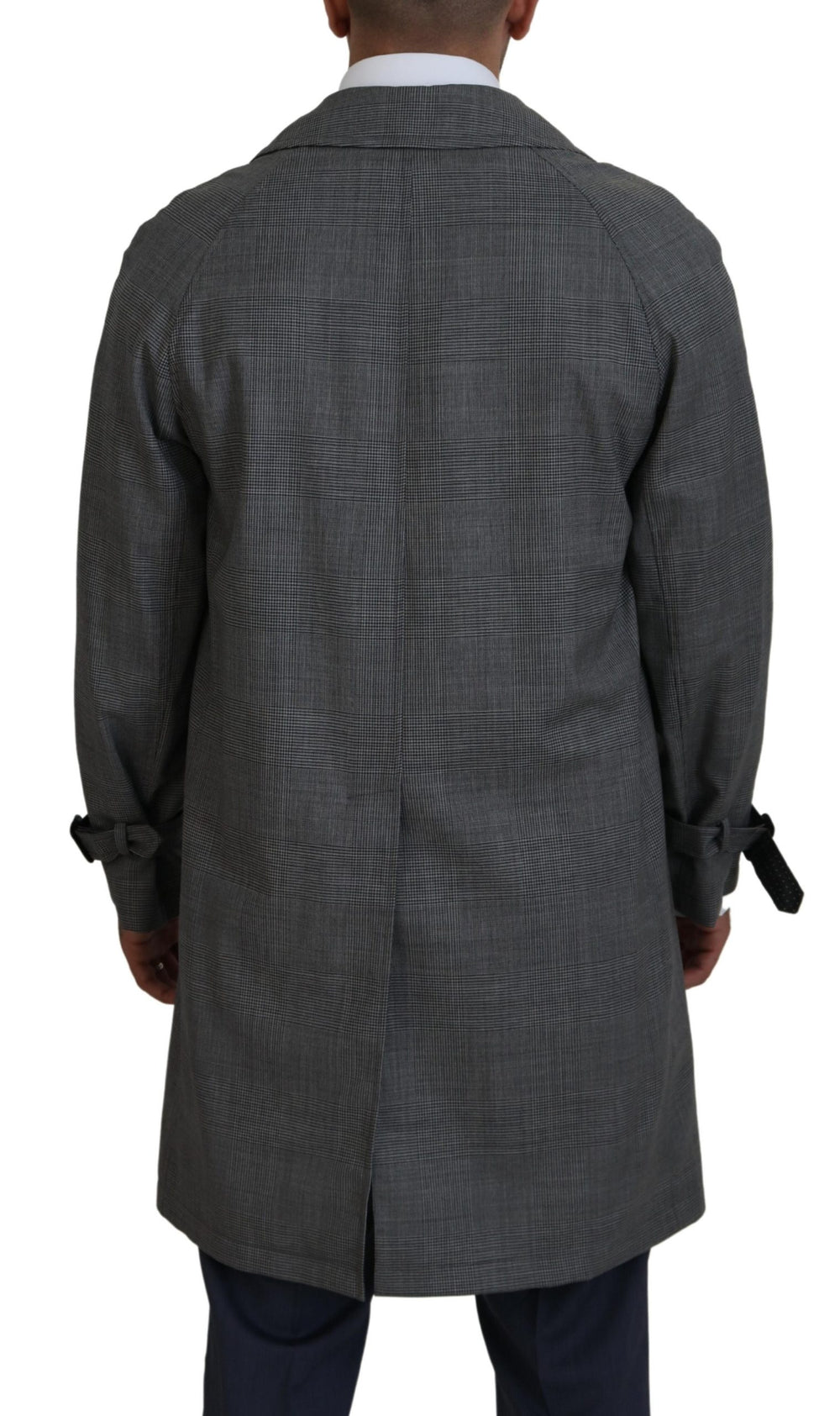 Gray Wool Plaid Long Trench Coat Jacket Trench Coat Jacket mens luxury fashion - Mens Edit