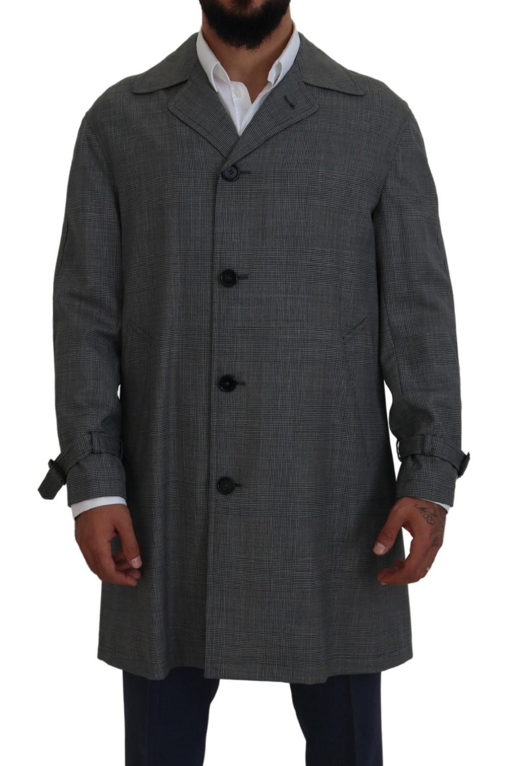 Dolce & Gabbana Wool Plaid Trench Coat in Grey