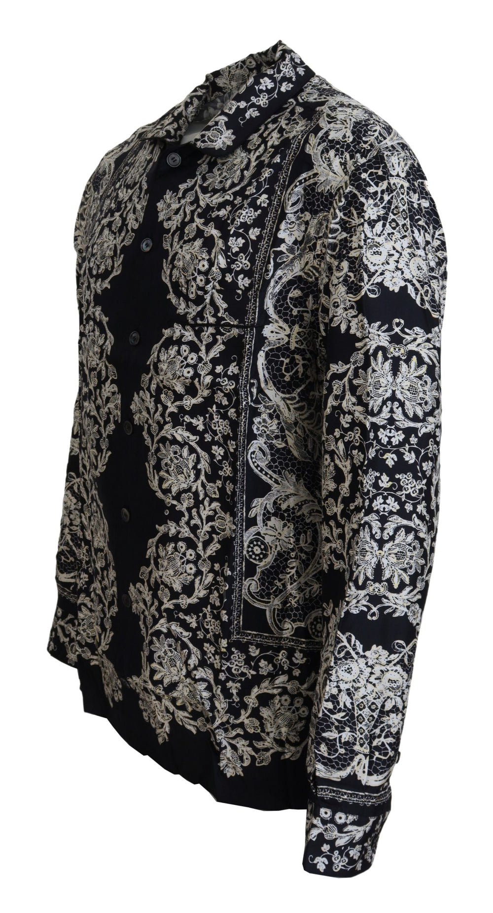 Dolce & Gabbana Silk Floral Baroque Satin Shirt in Blue
