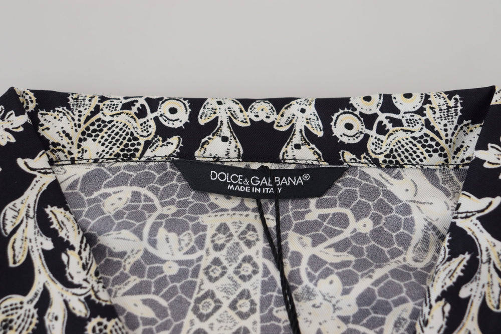 Dolce & Gabbana Silk Floral Baroque Satin Shirt in Blue