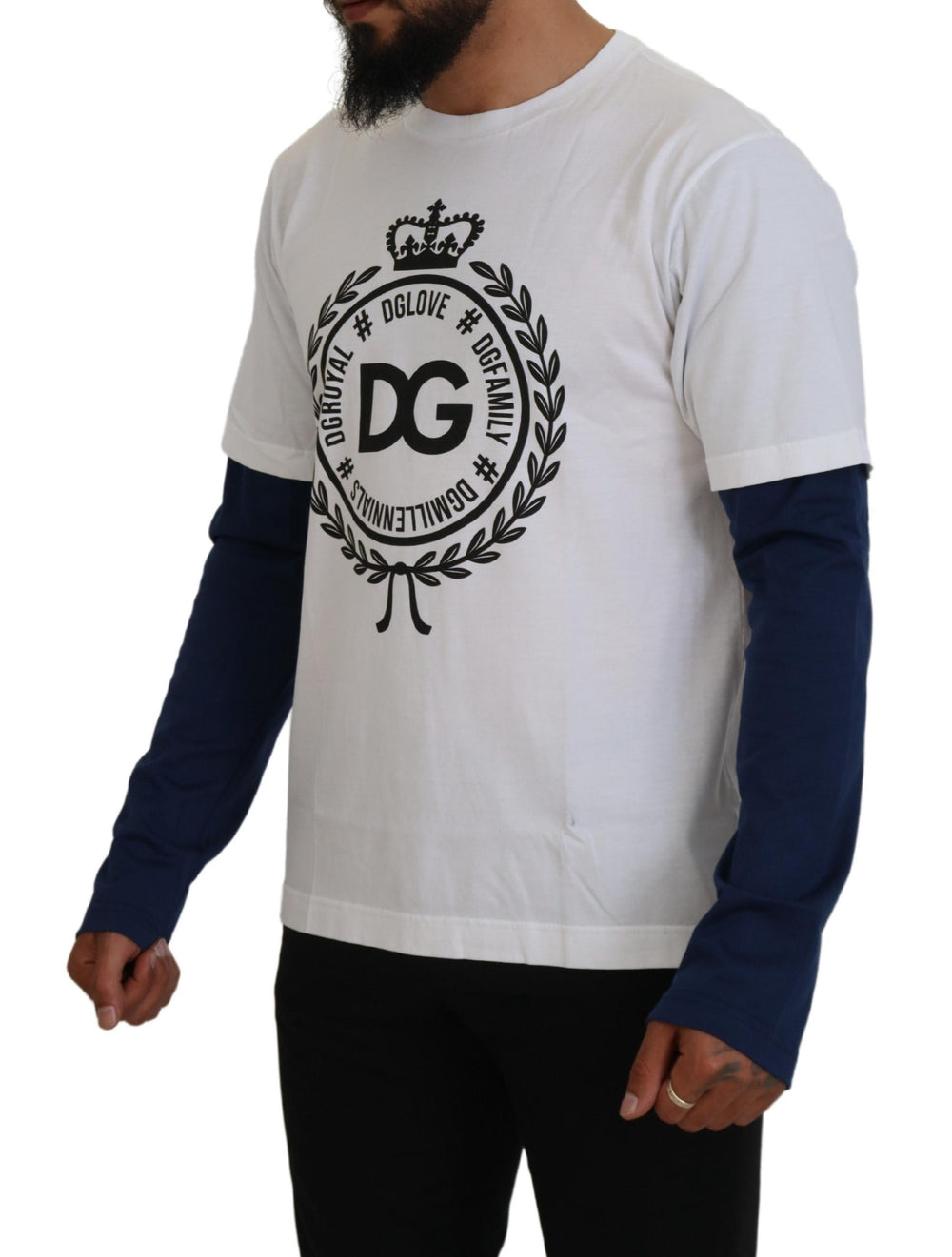Dolce & Gabbana Cotton Pullover Sweater in White and Blue