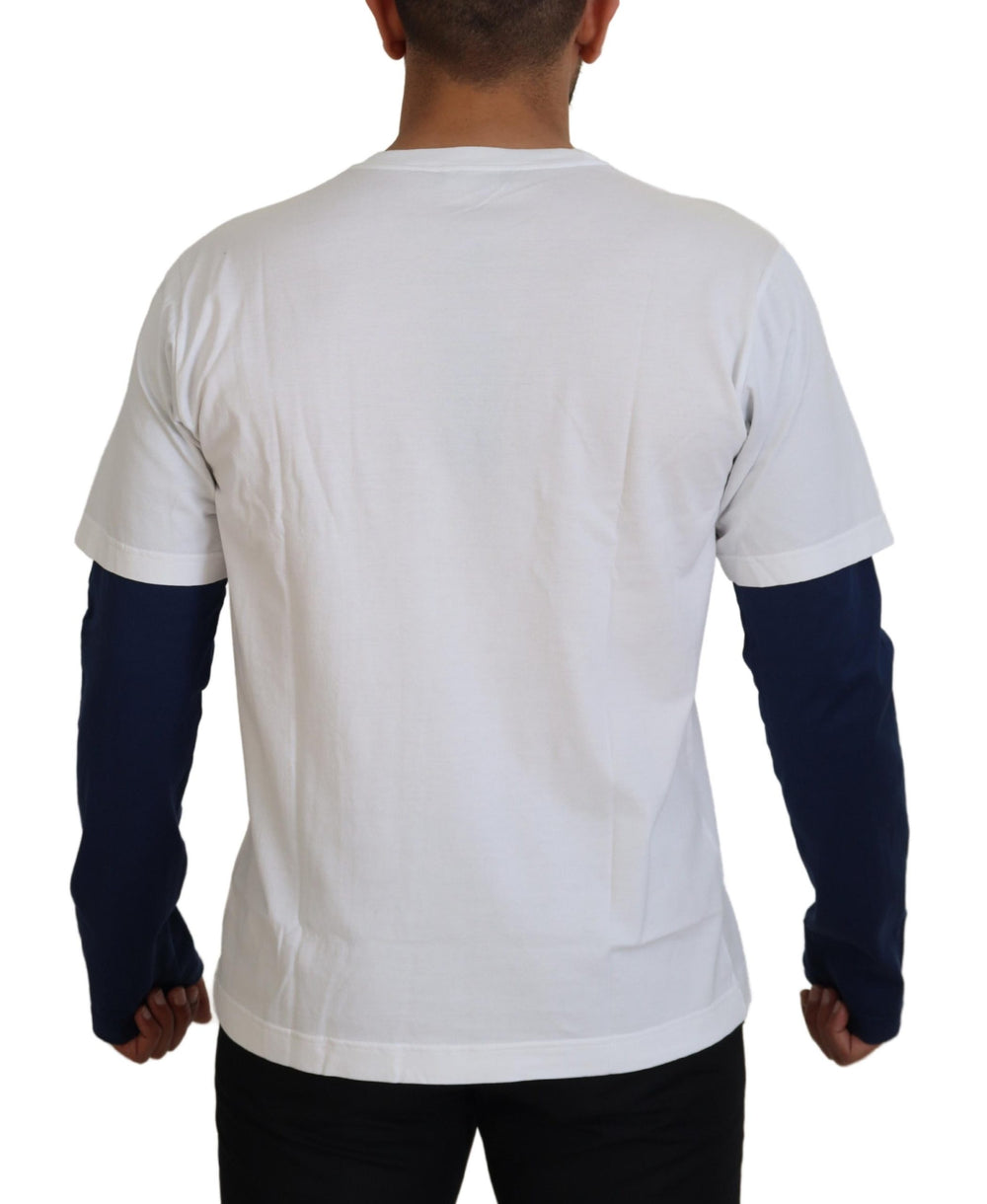 Dolce & Gabbana Cotton Pullover Sweater in White and Blue