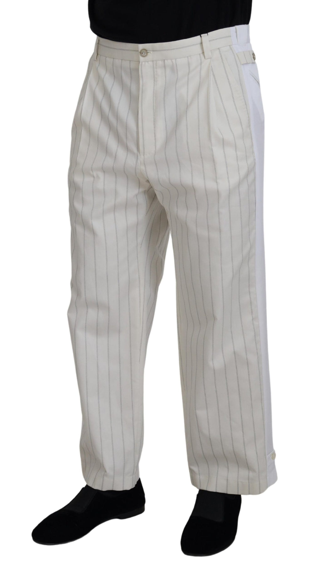 Dolce & Gabbana Cotton Striped Formal Trousers in White