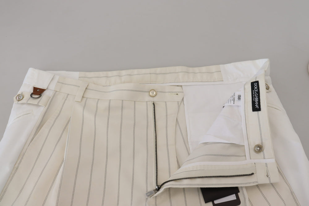 Dolce & Gabbana Cotton Striped Formal Trousers in White
