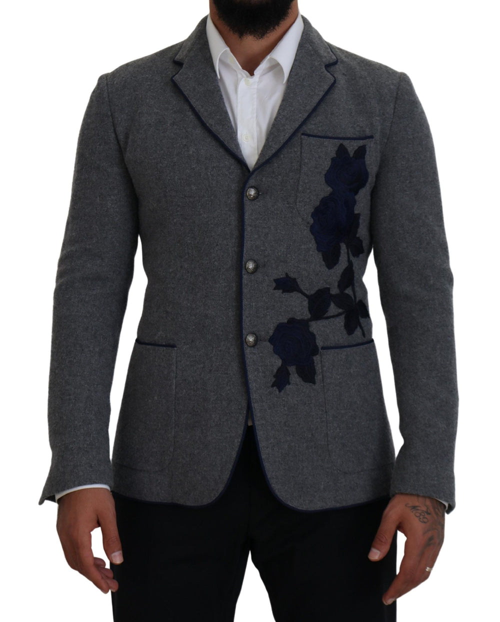 Dolce & Gabbana 100% Wool Slim Fit Blazer in Grey